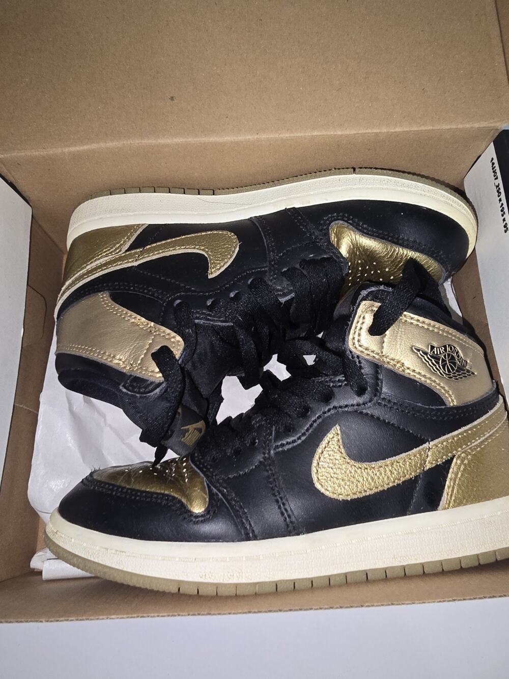 Air Jordan 1 Retro High OG PS Black Metallic Gold Sail Size 1Y Used FD1412-071